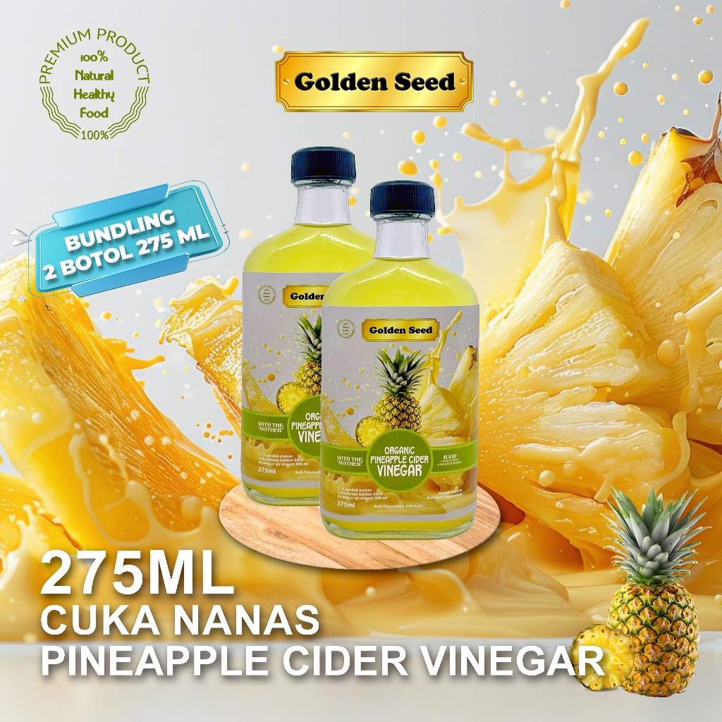 

(BUNDLING 2 BOTOL) CUKA NANAS GOLDENSEED 275ML / CUKA NANAS PREMIUM WITH MOTHER 275 ML - PINEAPPLE CIDER VINEGAR 275ML (BOTOL KACA)