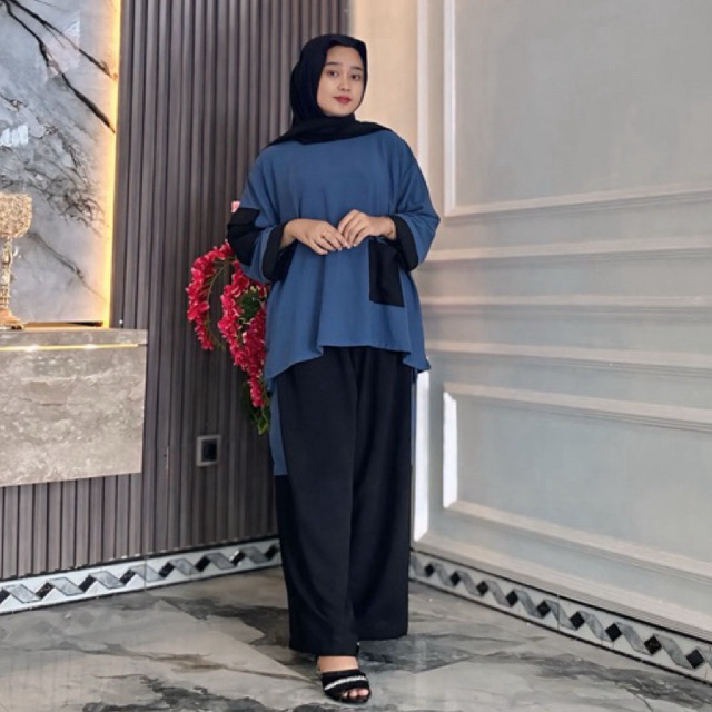 Cynthia One Set Jumbo Wanita Kekinian Celana Cargo LD 130 cm Crinkle Airflow