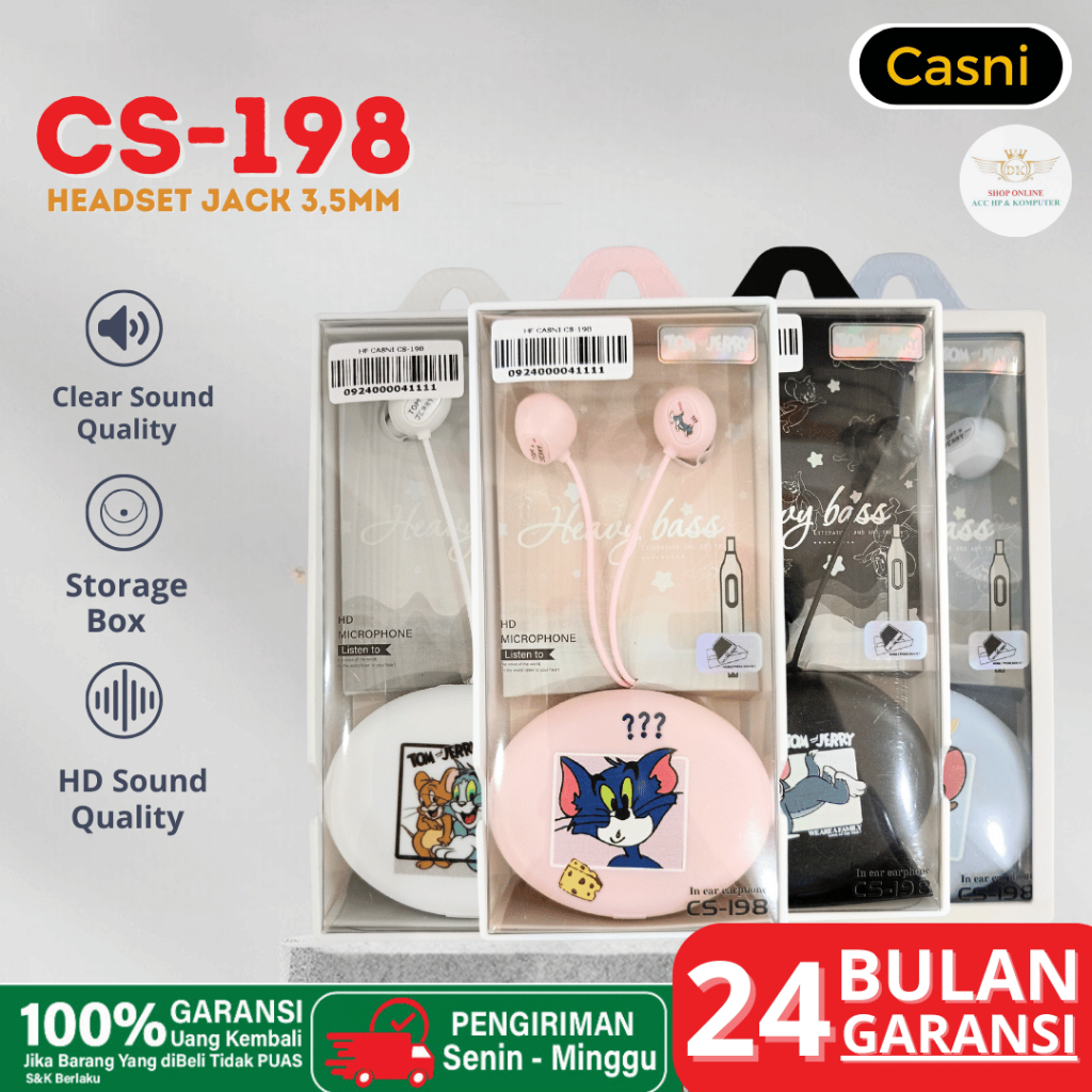 CASNI CS-198 Headset Handsfree Earphone Jack 3.5Mm In-Ear Hifi Sound Music Audio Call