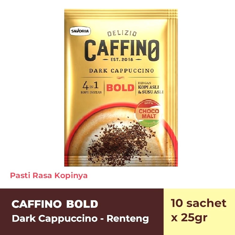 

Caffino BOLD Dark Cappuccino with Topping Chocomalt - Renteng 10 sachet *25g