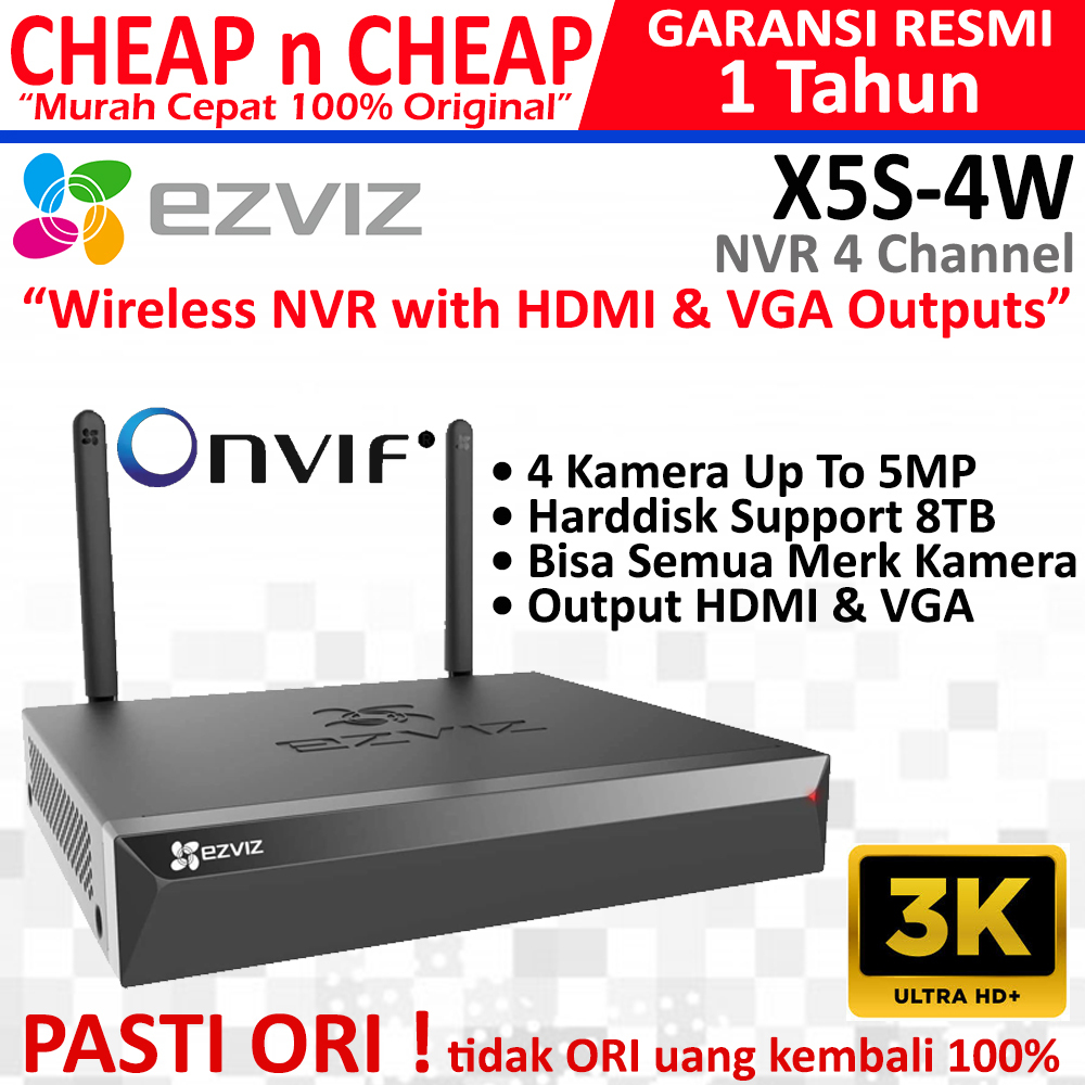 NVR Ezviz X5S-4W 3K 5MP Onvif 4 Channel - Smart CCTV Wifi Wireless Camera Smart IP Cam Hikvision Hik