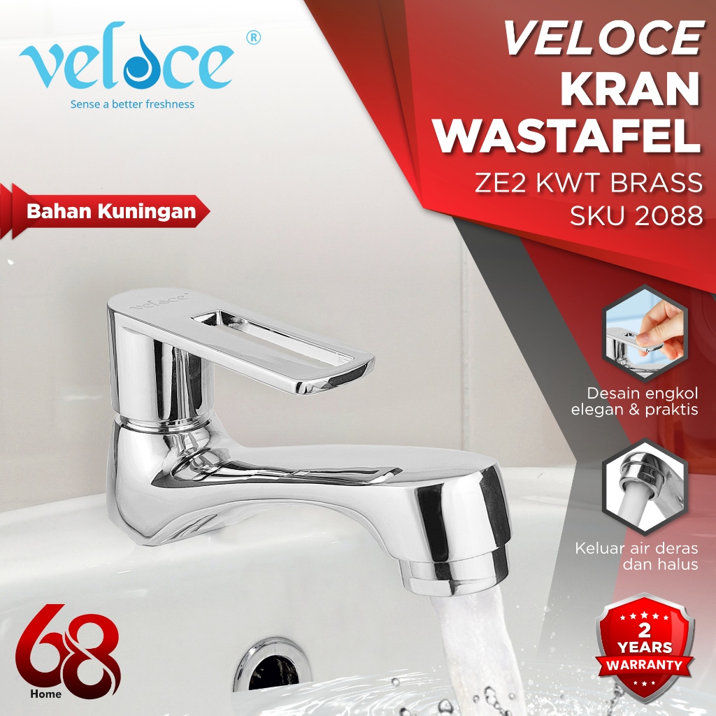 Veloce Kran Wastafel Stainless Jantung Kuningan | Keran Wastafel Cuci Tangan | Kran Sink Dapur 2088
