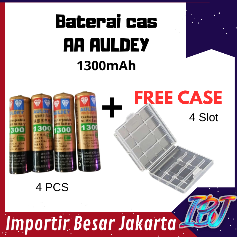 GRATIS CASE Baterai AA ORIGINAL Auldey Rechargeable Isi 4 1300 mAh Batre Cas Auldey AA 4 PCS 1300mAh