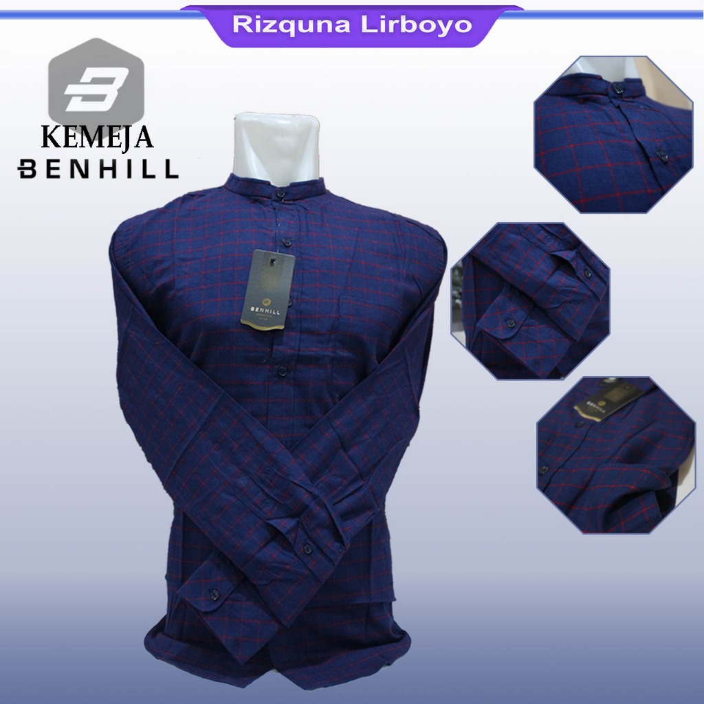 Kemeja Flanel Pria Kotak-Kotak Lengan panjang BENHILL SLIM FIT Kotak Kotak BIRU kombinasi Original