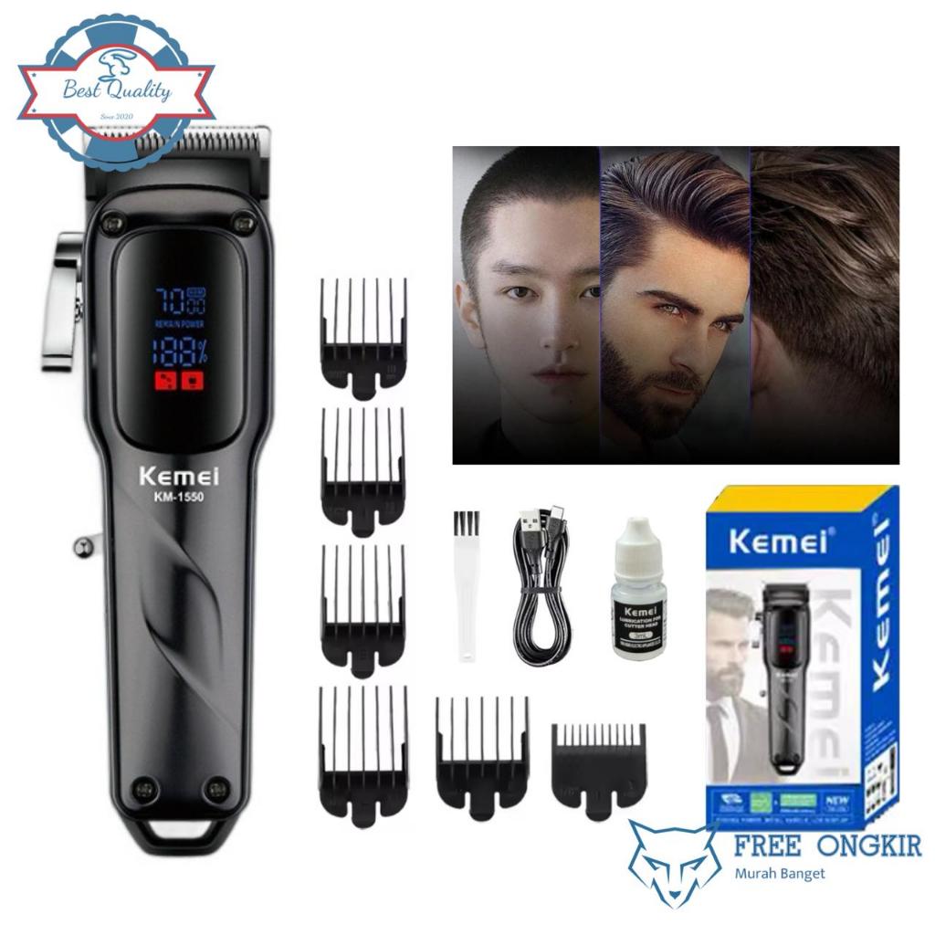 Alat Cukur Rambut Kemei KM-1550 Professional Hair Clipper Charging USB Tipe C Display LED Mesin Cuku