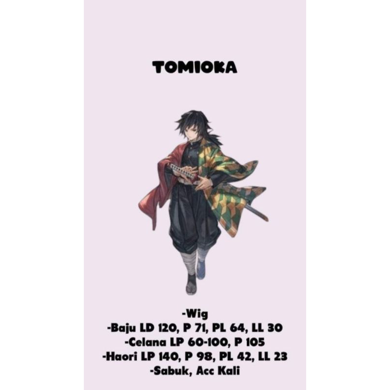 Costume Cosplay tomioka giyuu kimetsu no yaiba demon slayer anime cosplay