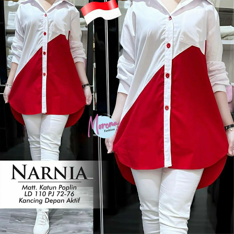 Narnia tunik merah putih kemerdekaan katun poplin LD 110 XL