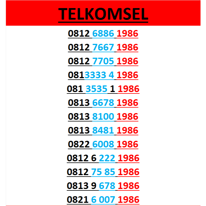 Nomor cantik telkomsel simpati 4g 5g seri tahun 1986 r400