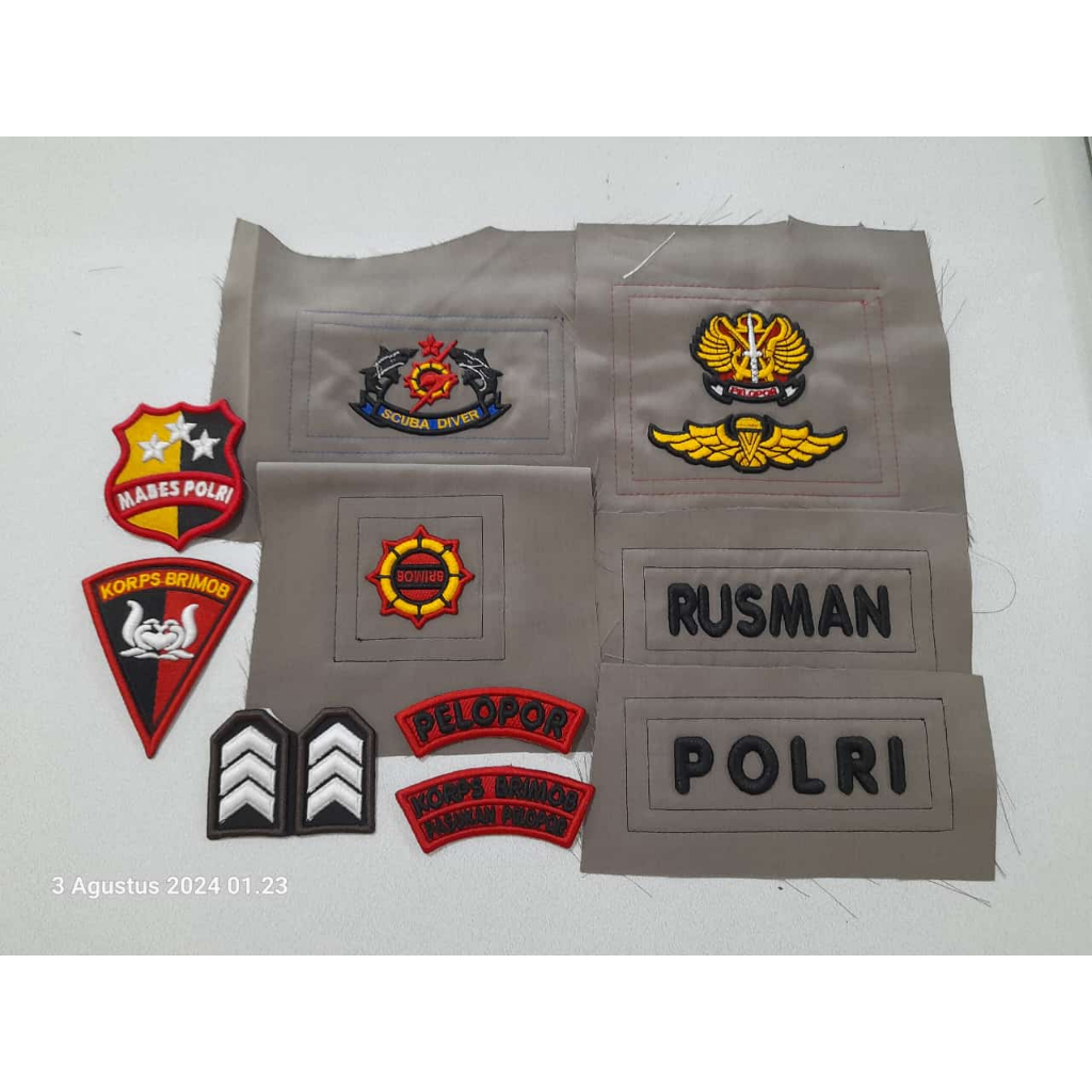 Satu Set Bordir Timbul Polri/Brimob Kain Coklat