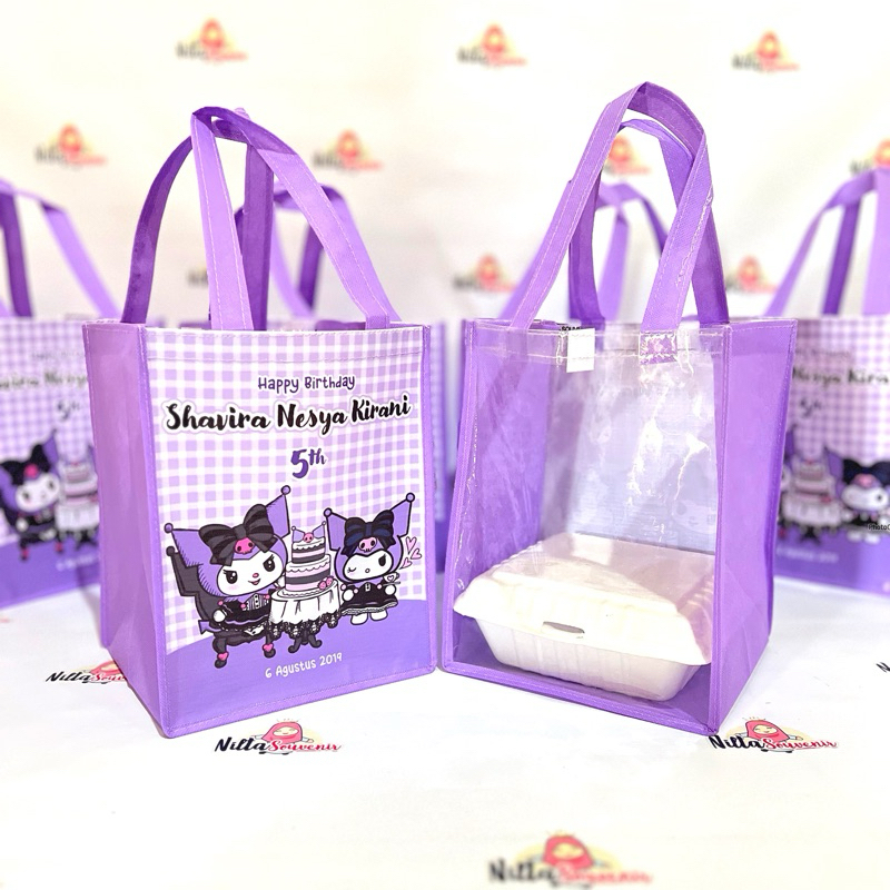 Tas Snack Ulang Tahun Souvenir Ultah Anak Custom Gambar Kuromi Masuk Tumpeng Mini D18