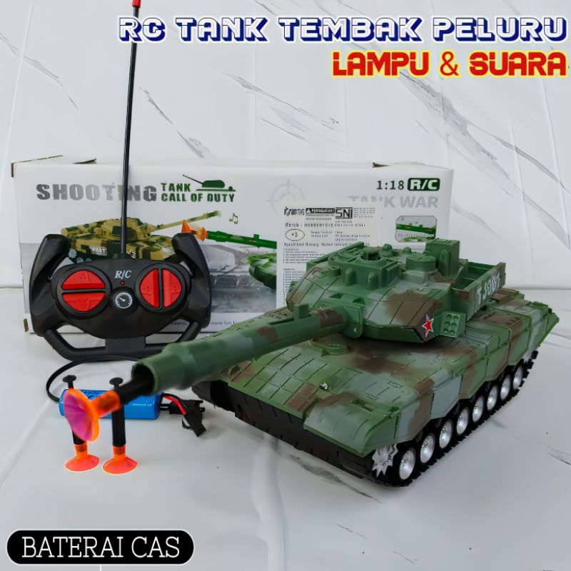 Mainan Remote Control RC Tank Tembak Peluru Karet Baterai Cas Lampu & suara Tembakan Anak Laki Eduka