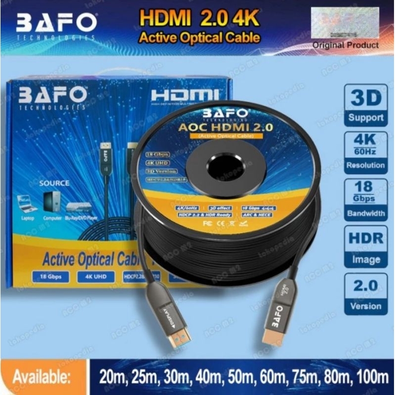 BAFO KABEL HDMI 20 METER FIBER OPTIC 4K ORIGINAL