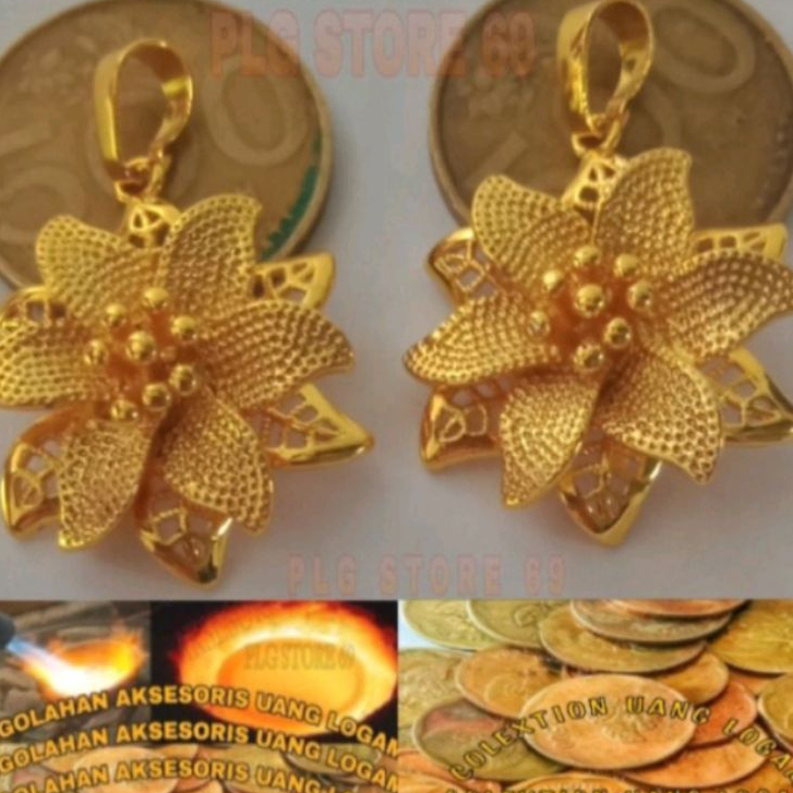 Bandul kalung  motif bungga terbuat dari KOIN LOGAM lapis emas tahan karat perhiasan pashion