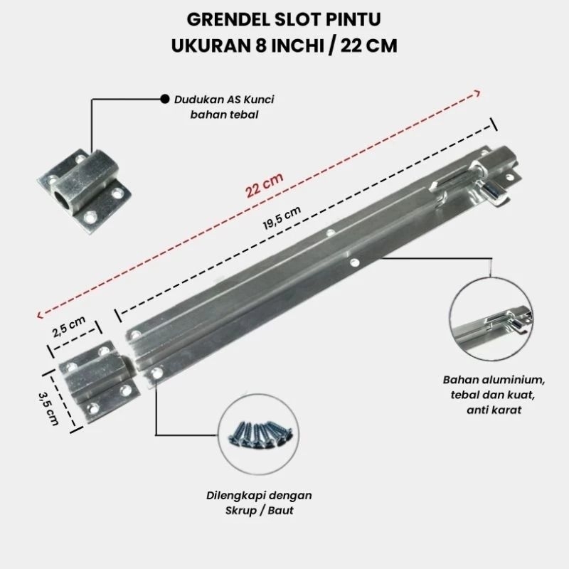 Grendel slot pintu size 10 inch ( 27cm ) slot kunci pintu atas / bawah