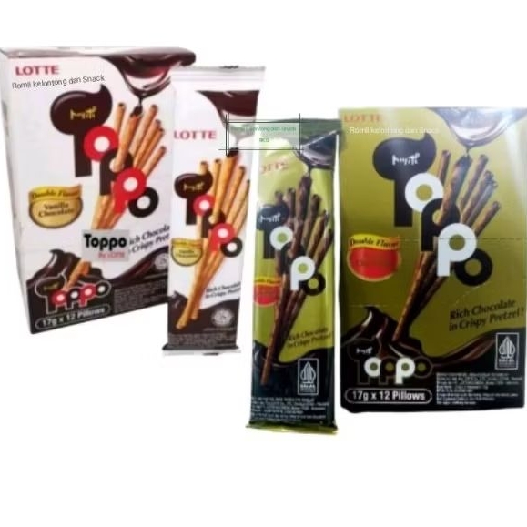 

Lotte Toppo Biskuit Vanila isi Cokelat 1 Box 12 Pillows 17gr Rish Crispy Double Chocolate Biscuit Stick Pretzel