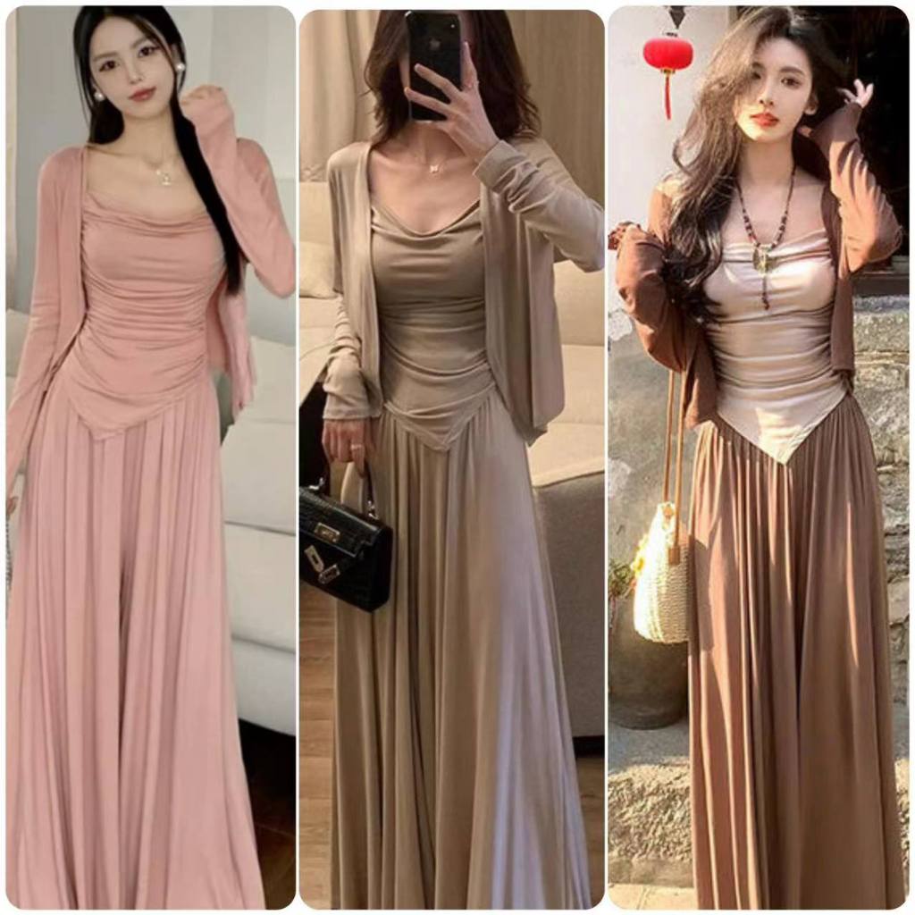 Setelan cardigan 3 potong bahan knit celana lebar kulot one set wanita kekinian Setelan kulot  M623