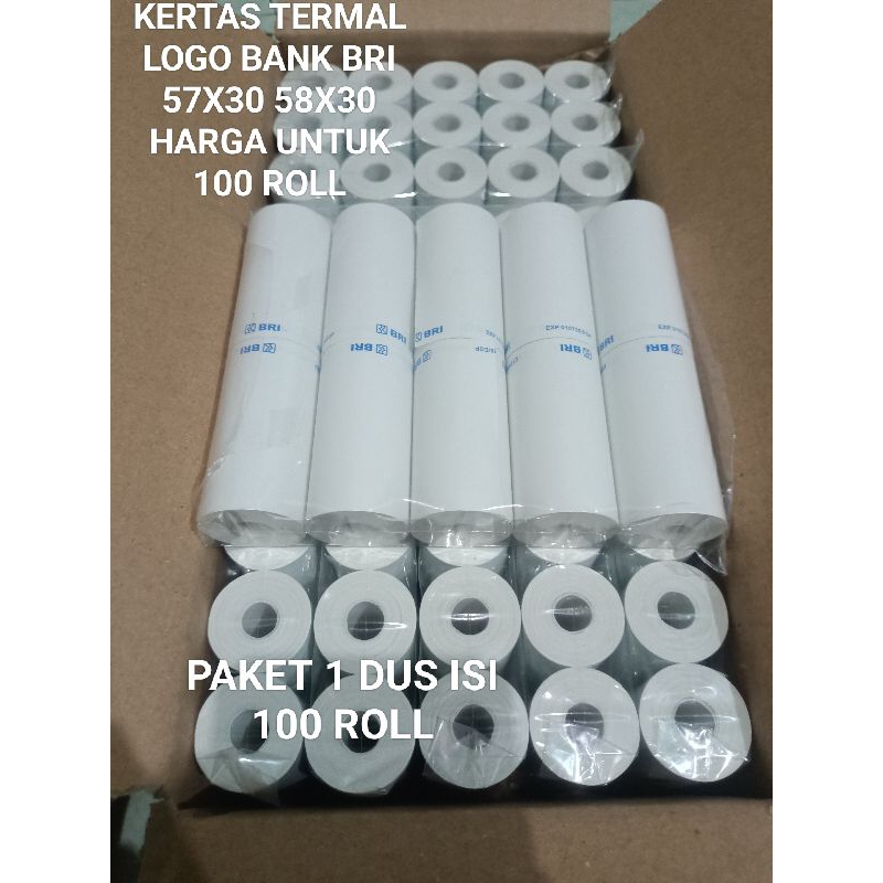 

( 100 ROLL ) KERTAS THERMAL LOGO BANK BRI. UKURAN 58 ,,57x30 / 57x30mm
