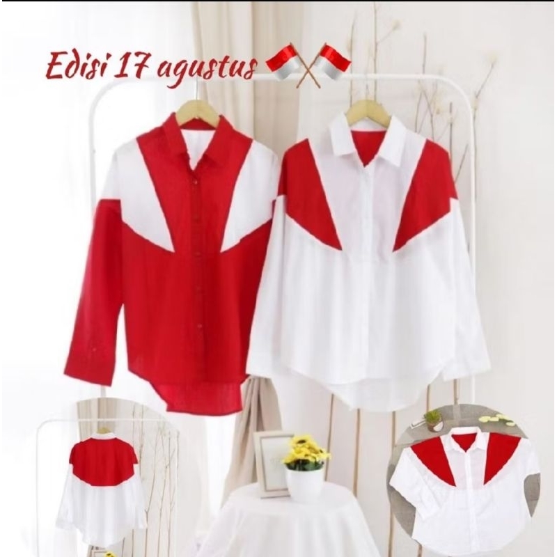 KEMEJA WANITA MERAH PUTIH