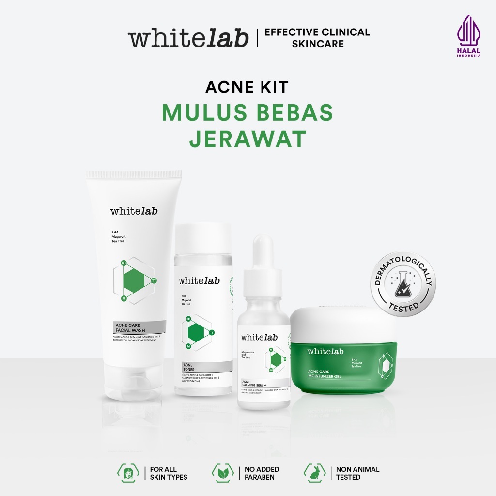 Whitelab 4pcs Paket Acne - Facial Wash, Toner, Serum, Moisturizer Paket Skincare