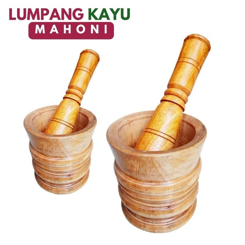 Lumpang + alu kayu mahoni / lumpang kayu motif