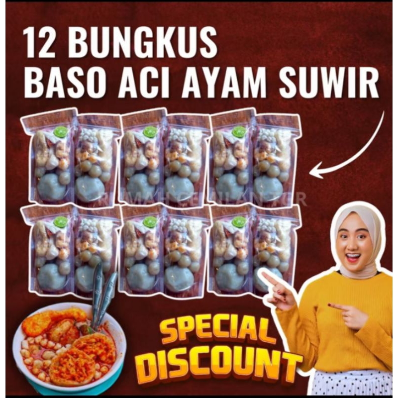 

12 Bungkus Baso Aci Ayam Suwir Paket Hemat /Free 1 Bungkus