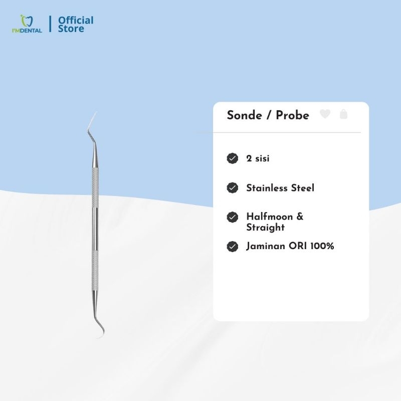 Sonde Gigi Probe Dental Instruments 2 sisi Schezher Halfmoon Straight Double Ended Alat Lepas Pasang