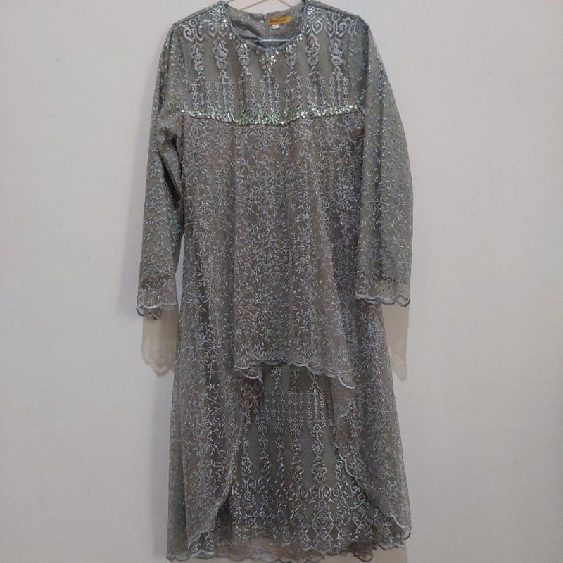 PL / preloved dress/ tunik brukat, baju kondangan, baju pesta, kebaya modern warna hijau sage