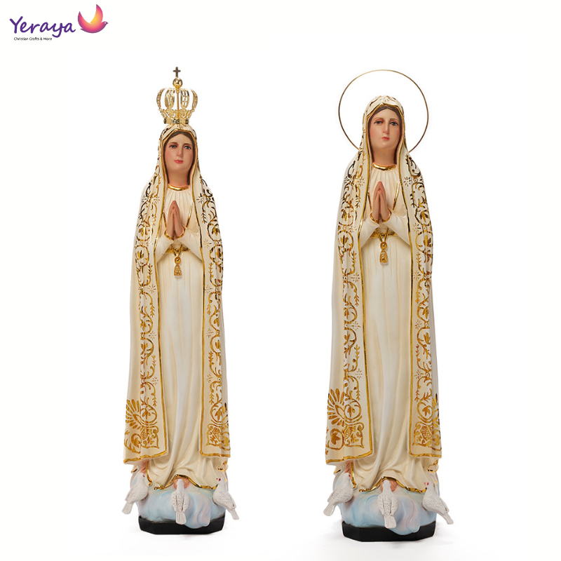 Patung Rohani Katolik Bunda Maria Fatima Kualitas Mahkota Aura Pajangan Goa Maria 60cm