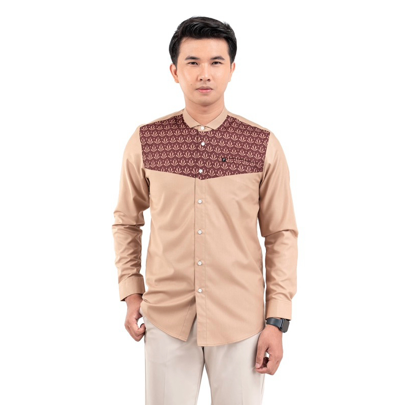 Fadkhera Al ihsan Beige Long Baju Koko Muslim Premium Modern Pria Dewasa