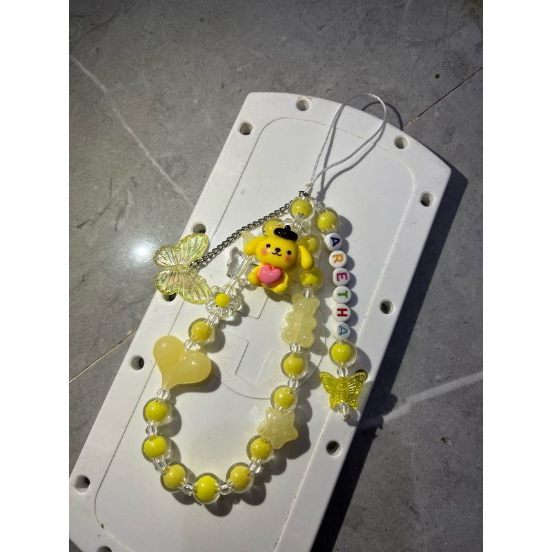 gantungan hp warna kuning dan hijau custom nama