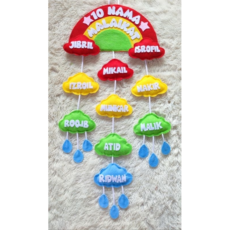 Hiasan 25 Nabi model awan gantungan 25 nabi bahan flanel Rine handmade