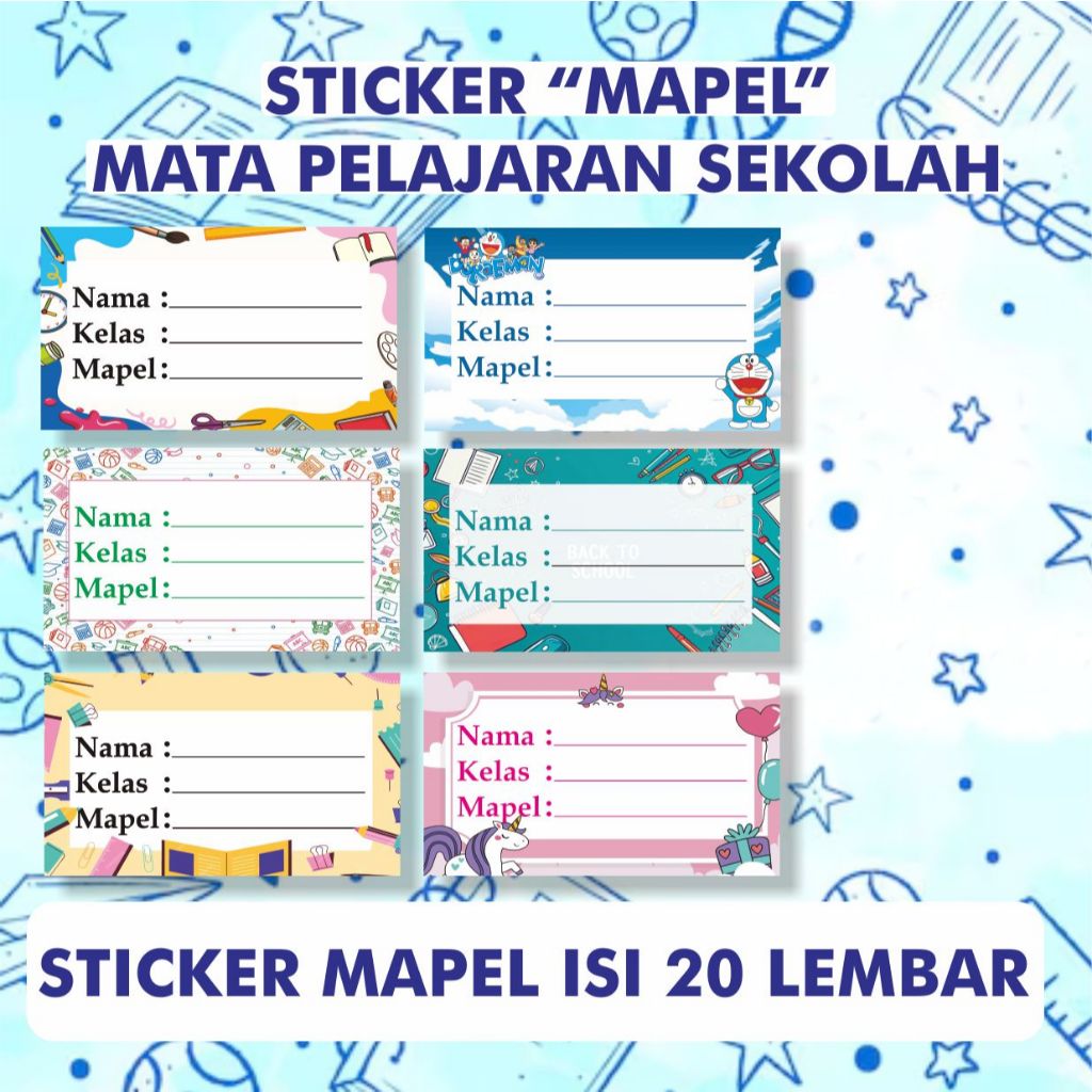 

Sticker Mapel Isi 20 Pcs Label Buku Mata Pelajaran Bahan Sticker Banyak Motif Thema