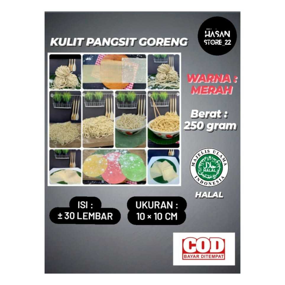 

Pangsit Goreng Kulit Pangsit Kotak 10cm x 10cm Warna Merah 250 gram Enak Halal Gurih