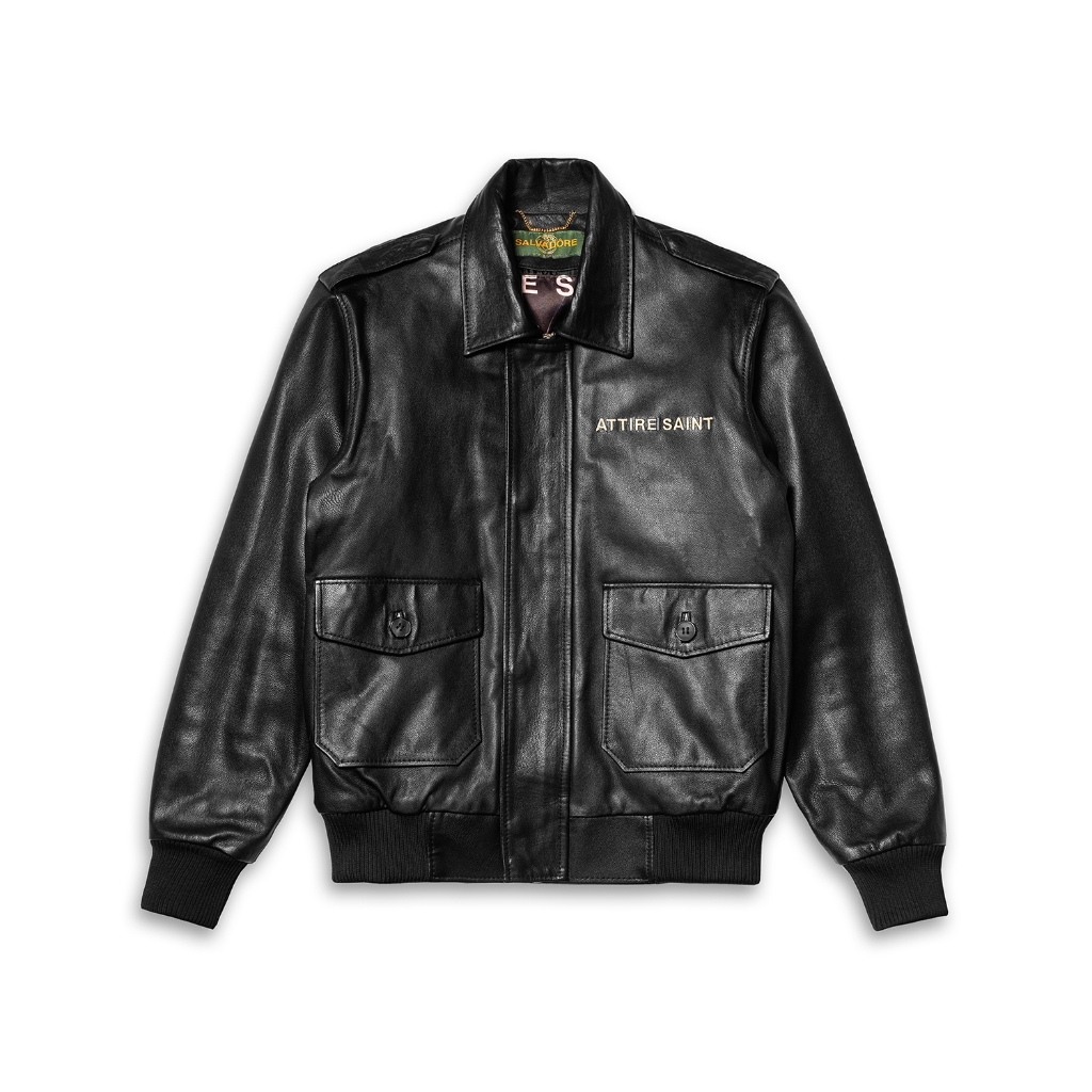 SALVADORE X DRIVEN HUMANKIND Caviar Leather Flight Jacket