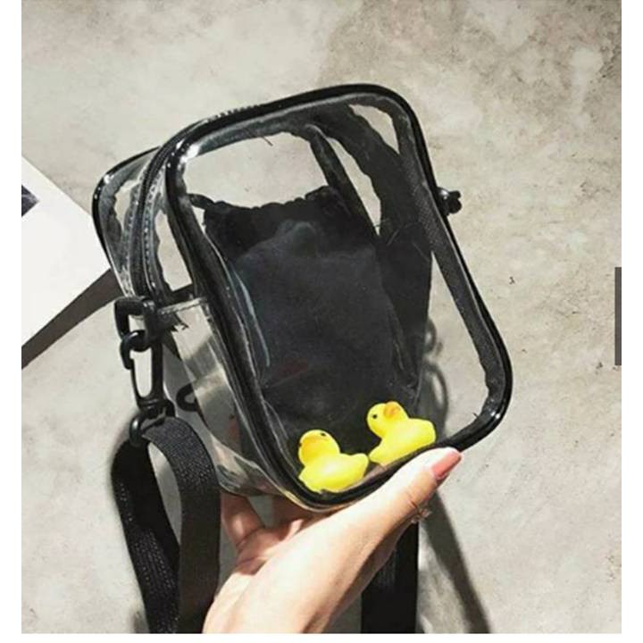tas selempang mika transparan bening