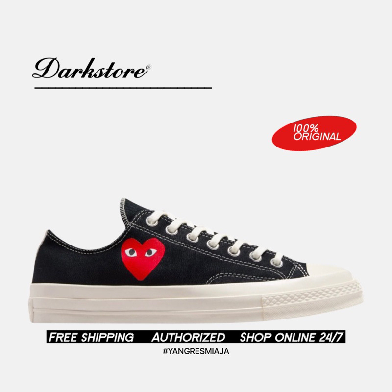 Converse 70s x CDG Play Low Black White 100% Original Resmi
