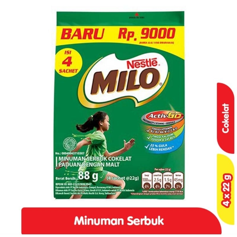 

Milo Bag Kemasan isi 4 x 22 gram