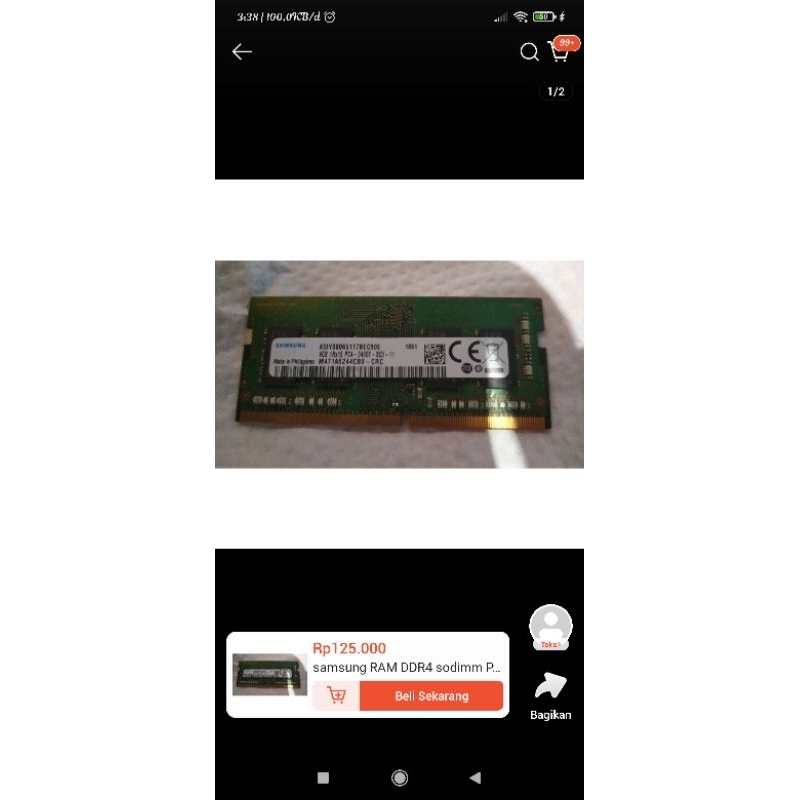 samsung RAM DDR4 sodimm PC2400 4GB