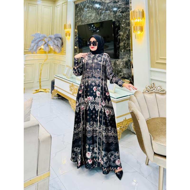 DRESS MATT ARMANI SILK FULL PRINTING UNTUK SERAGAM KONDANGAN