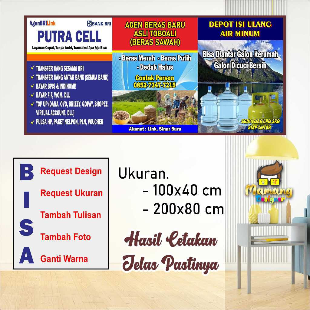 Design Spanduk Banner MMT Brilink, Jualan Beras, dan Gas dan Design Simple bb