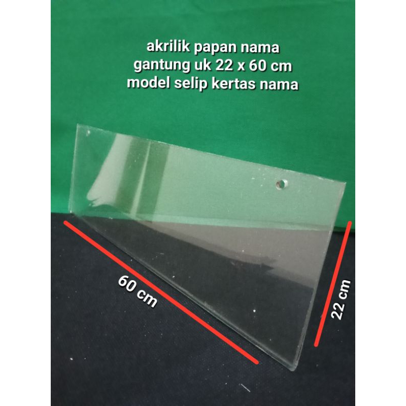 

akrilik papan nama gantung uk 22 x 60 cm tebal 2 mm berikut rantai 2.5 cm