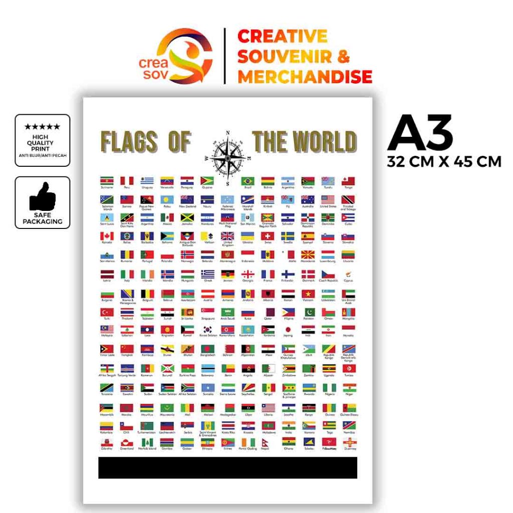 Creasov - Poster Bendera Negara di Dunia Poster Edukasi Anak Poster Bendera Poster Edukatif TK SD