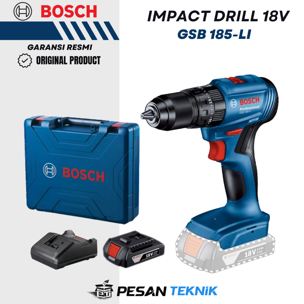 Impact Drill Cordless Mesin Bor drill baterai 18V BOSCH GSB185LI
