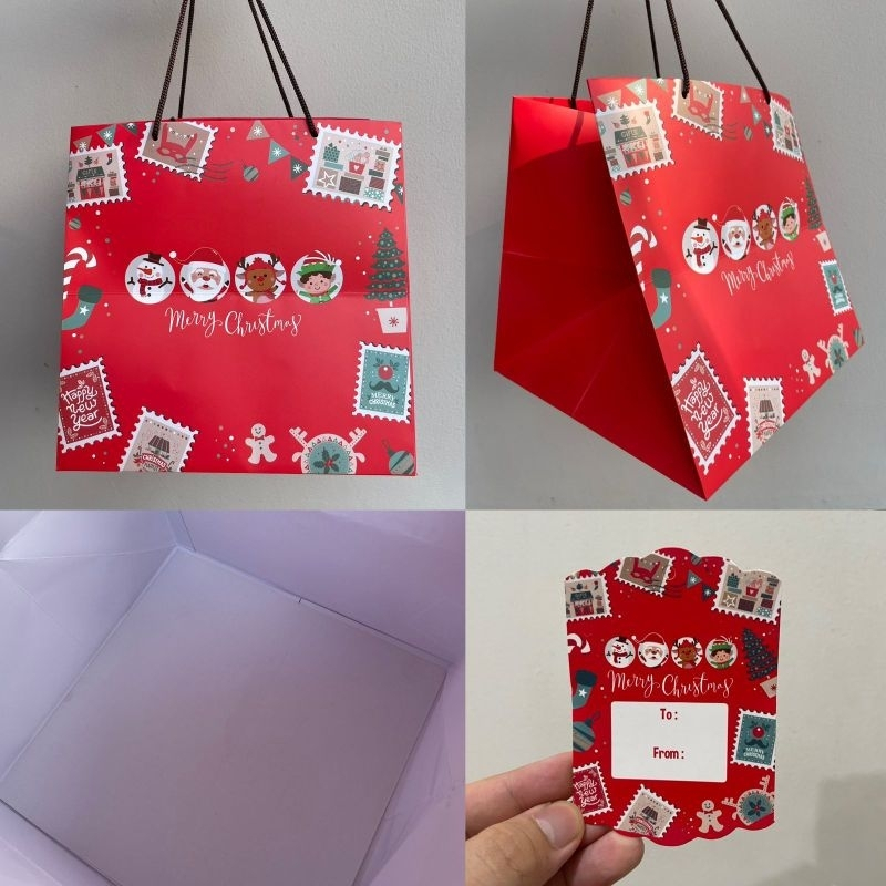 

5 pcs paperbag kemasan kue ukuran 27x27x27cm warna merah motif christmas ball