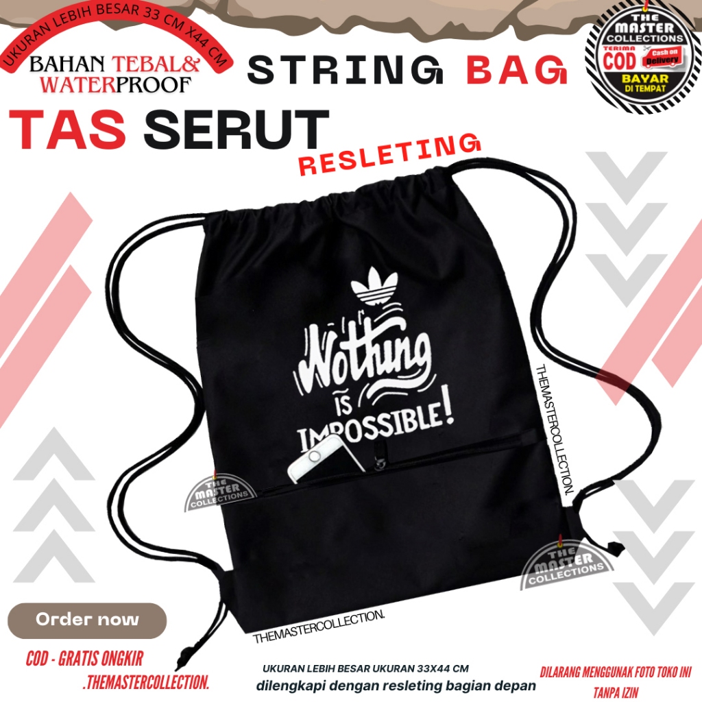 Tas Serut Futsal String Bag Gymsack / Tas sepatu Sport Ortus Futsal Bola Olahraga UA NB Nike Adidas