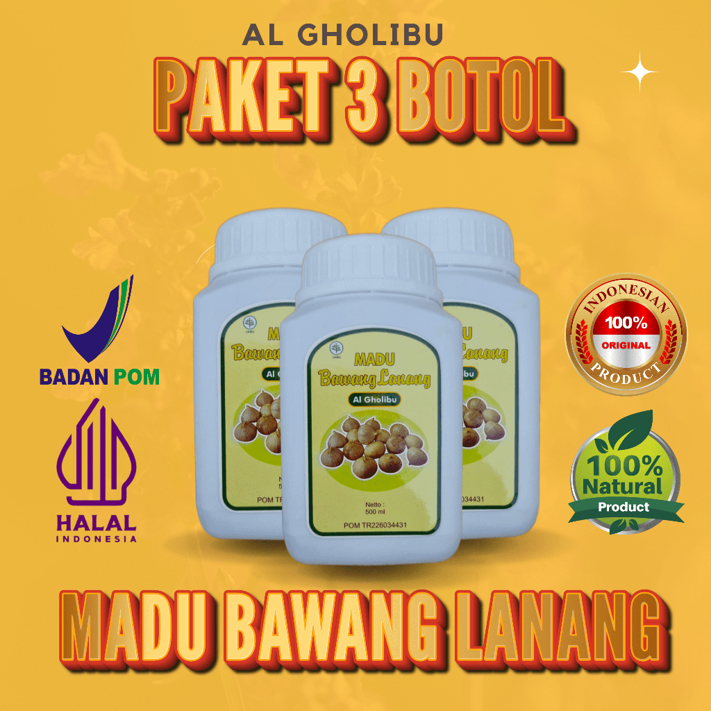 

3 BOTOL Madu Bawang Lanang Al Gholibu - Bawang Tunggal - Herbal Alami - Hipertensi - Kolesterol