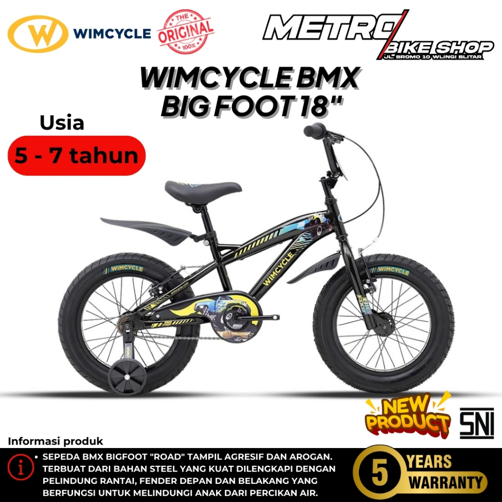 Sepeda anak Wimcycle Big Foot ukuran 18 Sepeda anak BMX 18 Inch