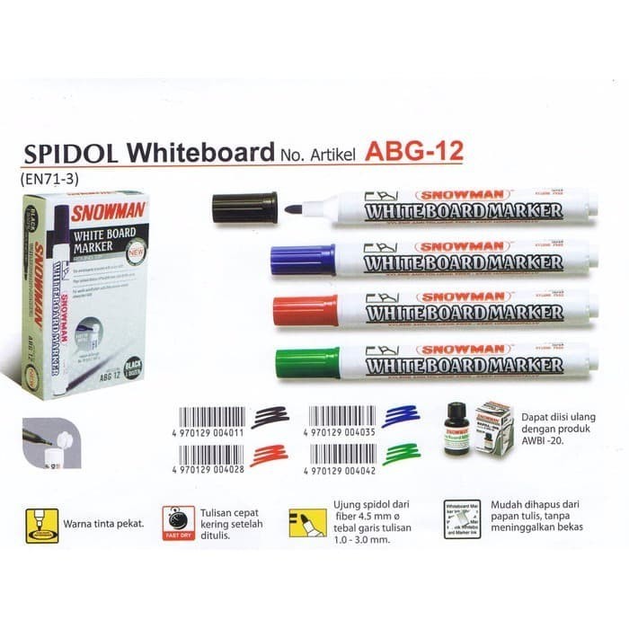 

Snowman ABG12 Marker Whiteboard / Spidol Papan Tulis (Bisa Dihapus)