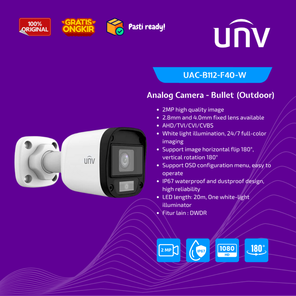 UNV UAC-B112-F40-W Uniview CCTV 2MP Colour Hunter HD Fixed Mini Bullet Analog Camera