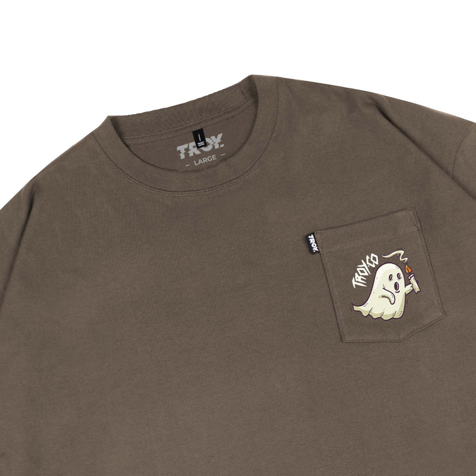 Troy Company T-shirt Boxy Pocket Oversize Maple Brown Boo Candle - Kaos Pocket Boxy Oversize Coklat Maple BK 2588